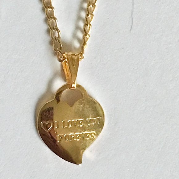 Vintage Gold Heart Necklace I LOVE YOU FOREVER Dainty Small Charm 16" Plated - Picture 11 of 11
